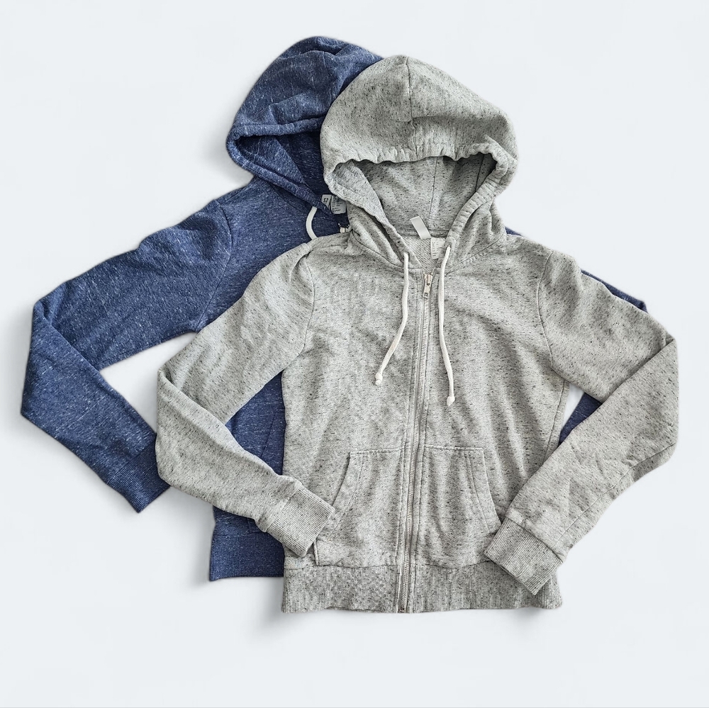 Set of 2: H&M Lightweight Zip-Up Hoodies - Heather Gray & Blue/Purple - Size XS